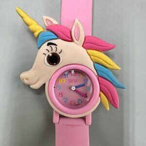 3/$30 Girls Unicorn Watch Pink Dial Silicone Band Silver Tone New Battery 9 Inch